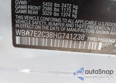 2017 BMW 740I z USA, uszkodzony, nr VIN WBA7E2C38HG741238